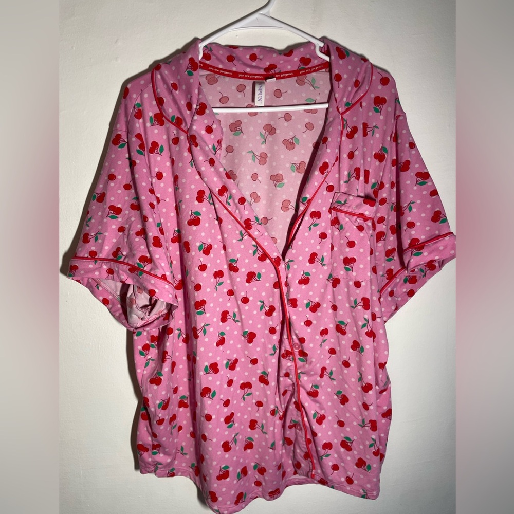 Pink Cherry Print Pajama Top